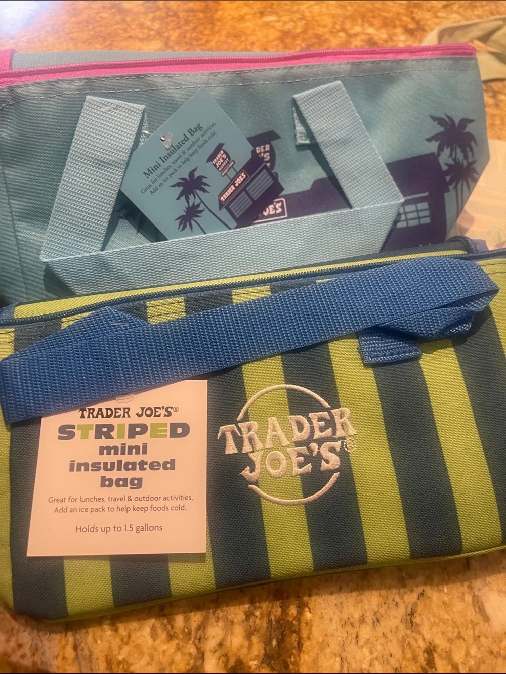 Trader Joe's Assorted Striped Reusable Market Bags - Pink, Green, Blue